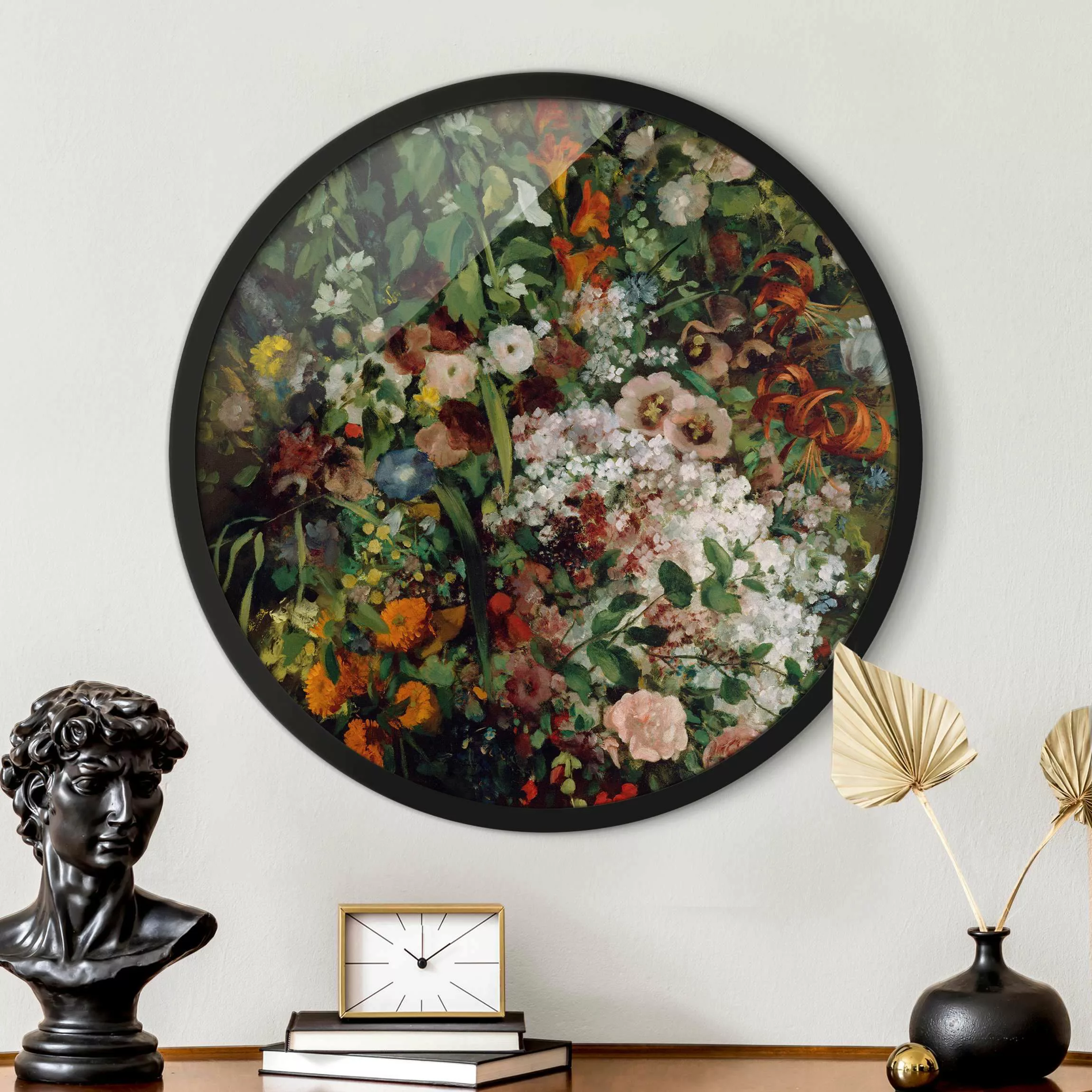 Rundes Gerahmtes Bild Gustave Courbet - Blumenstrauß in Vase günstig online kaufen