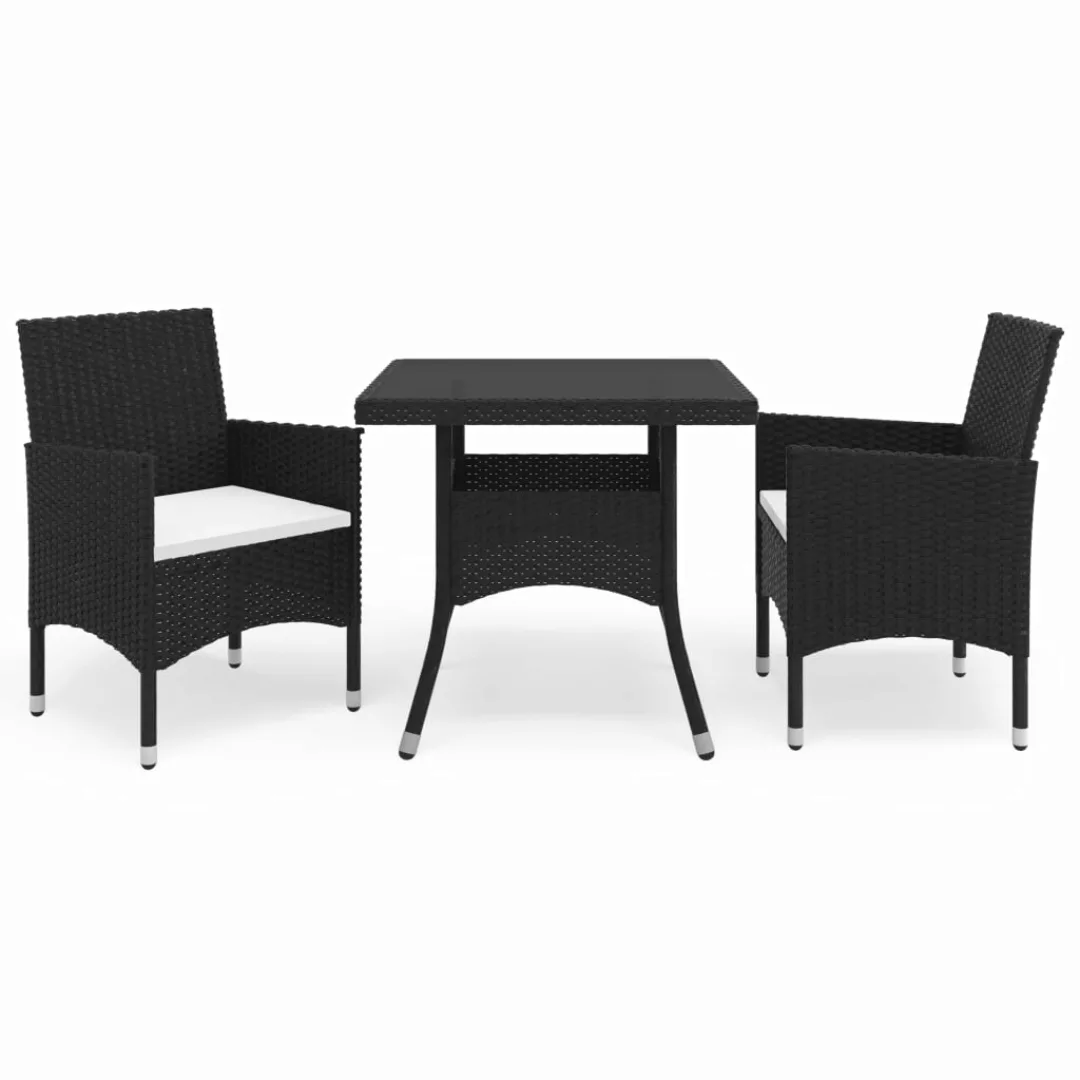 3-tlg. Garten-essgruppe Schwarz Poly Rattan Und Glas günstig online kaufen