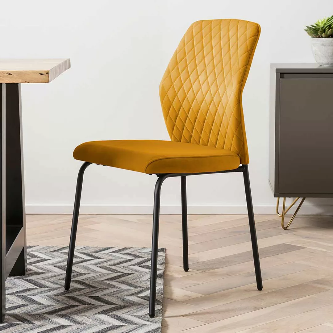 Stuhl Set Samt Gelb in modernem Design 50 cm Sitzhöhe (2er Set) günstig online kaufen