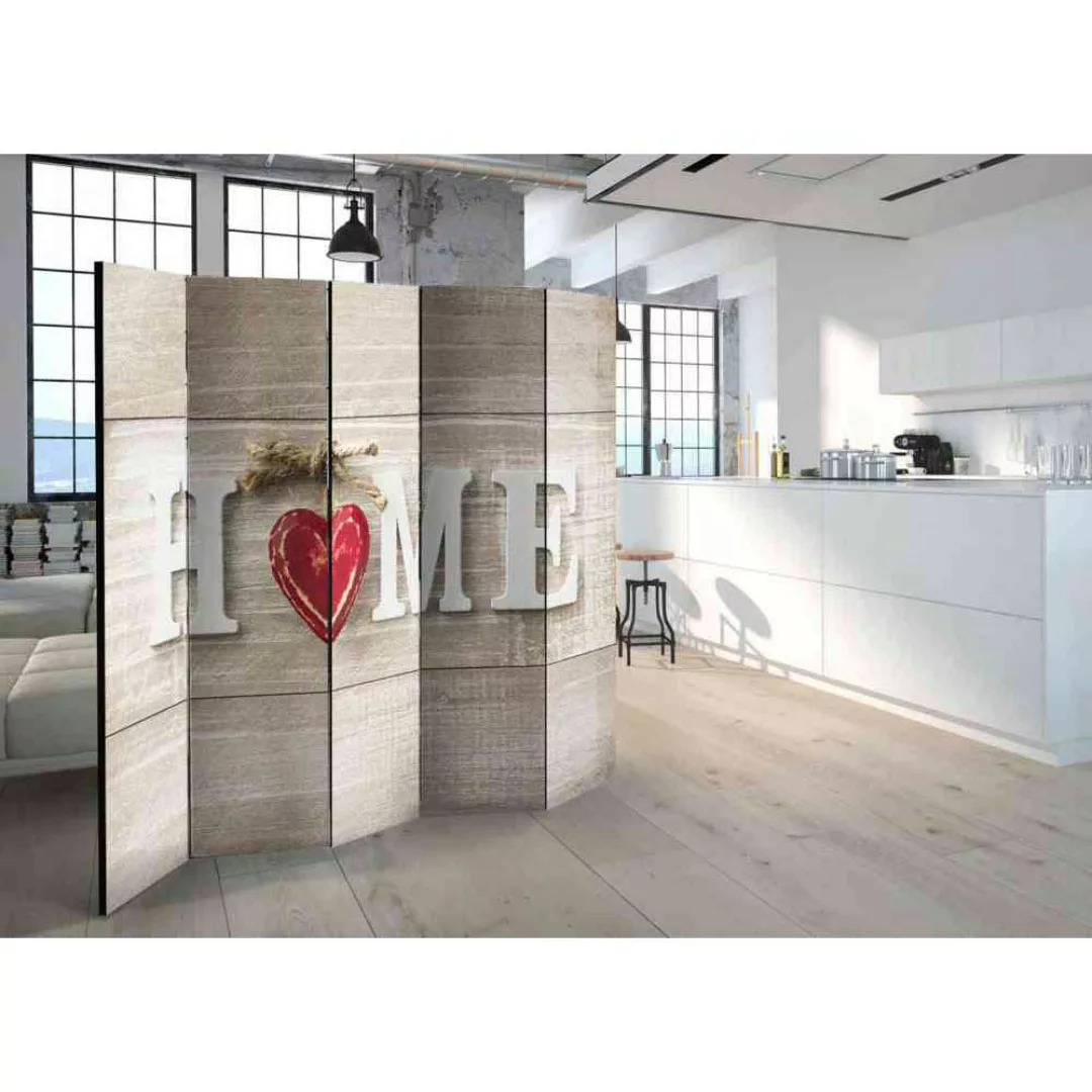 Moderner Paravent mit Home Aufschrift Holz White Wash und Rot günstig online kaufen