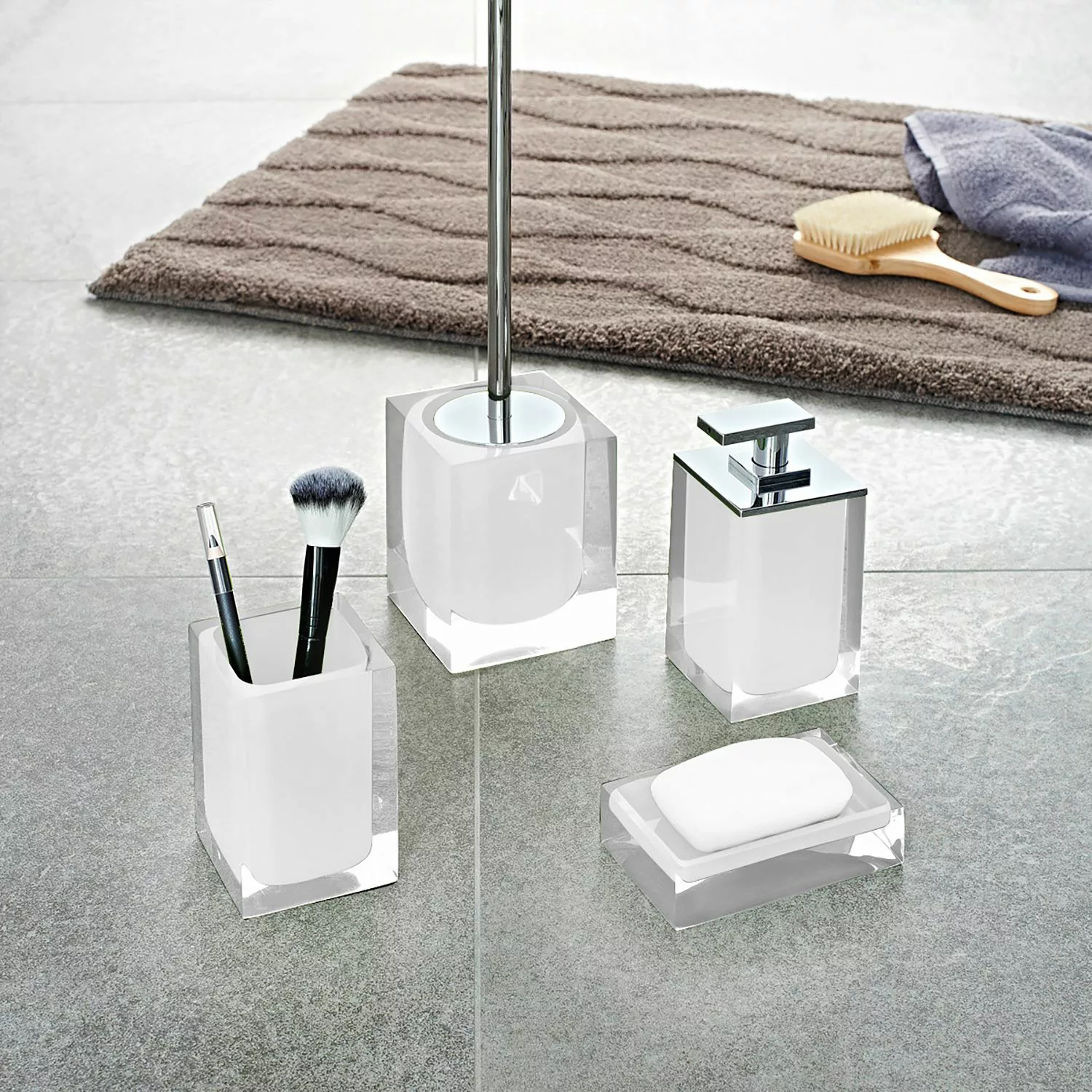 home24 Grund Zahnputzbecher Cube Kunststoff Weiß 7x7x11 cm (BxHxT) günstig online kaufen