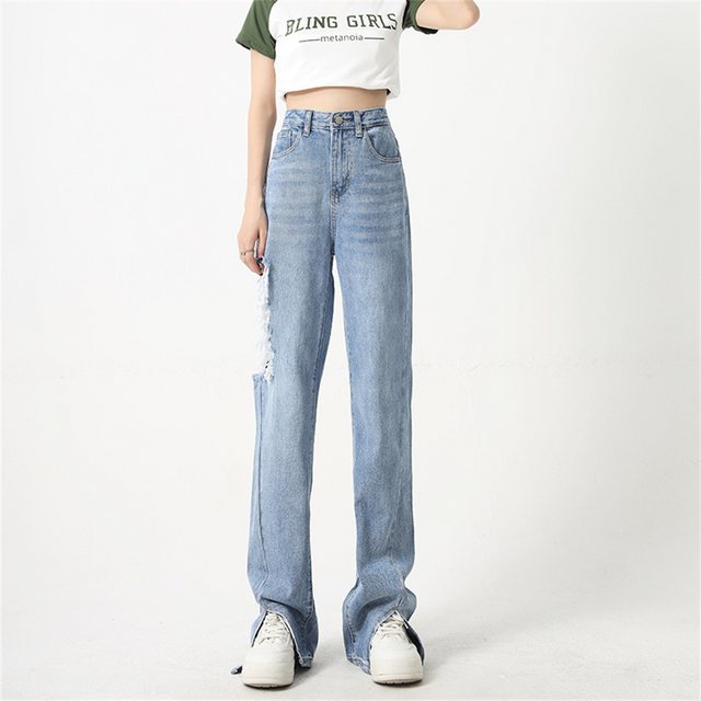 RUZU UG Slouchy Jeans Sommerliche Jeans mit weitem Schlitz und hohem Riss günstig online kaufen