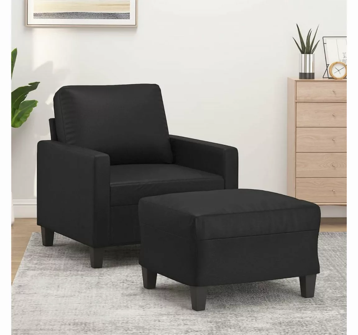 vidaXL Sofa Sessel mit Hocker Kunstleder, Schwarz günstig online kaufen