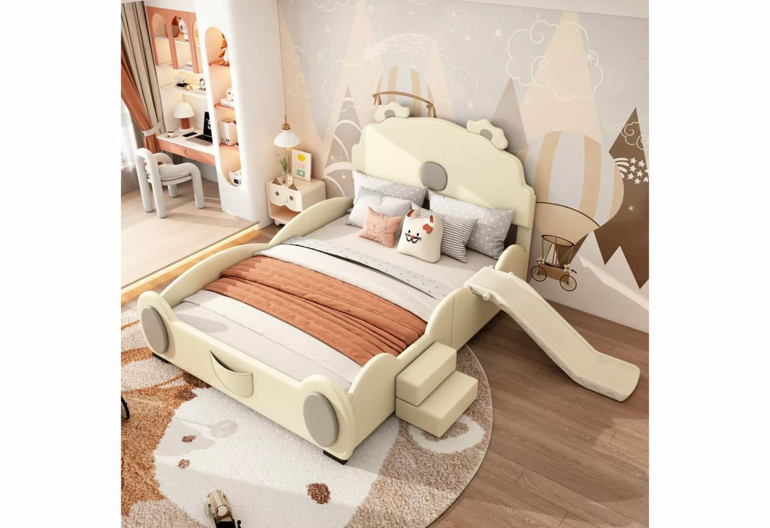 Rutaqian Kinderbett 140x200 cm Cartoon Kinderbett, Ausgestattet mit Rutsche günstig online kaufen