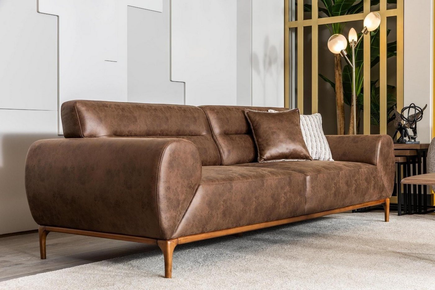 Xlmoebel Sofa Braunes 3-Sitzer Polstersofa in Kunstleder für drei Personen. günstig online kaufen