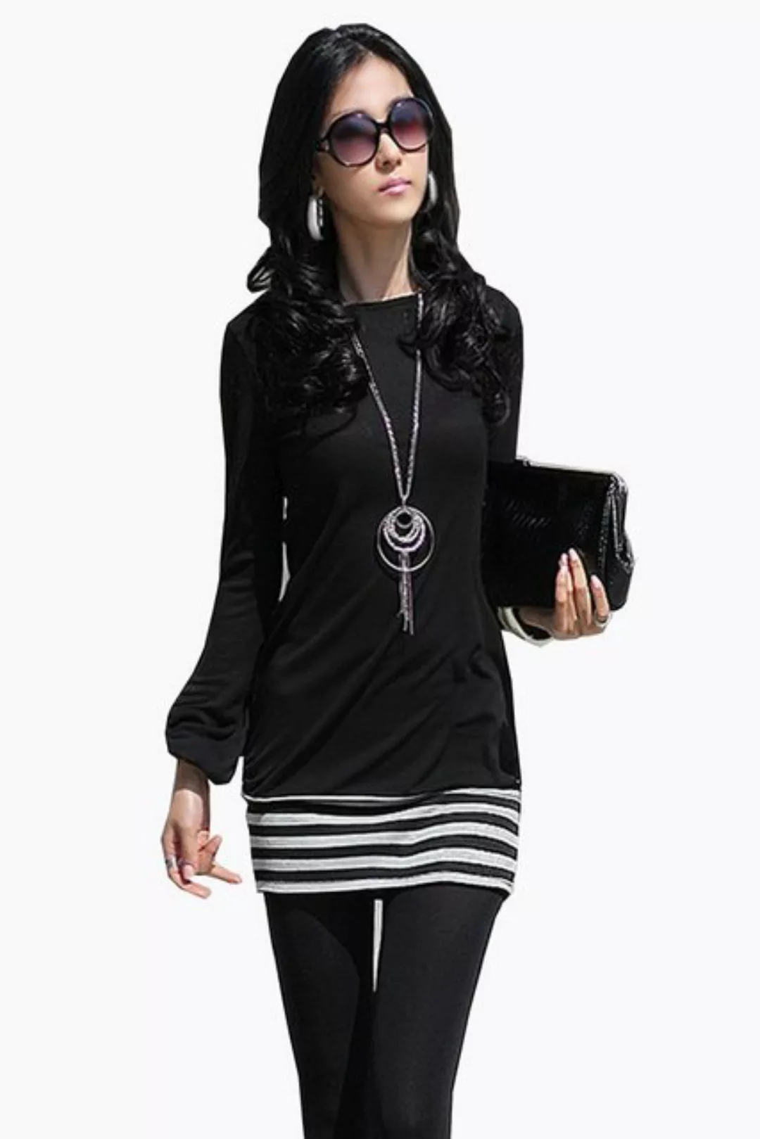Mississhop Shirtkleid Damen Minikleid Kleid Tunika Rock weiß schwarze Strei günstig online kaufen