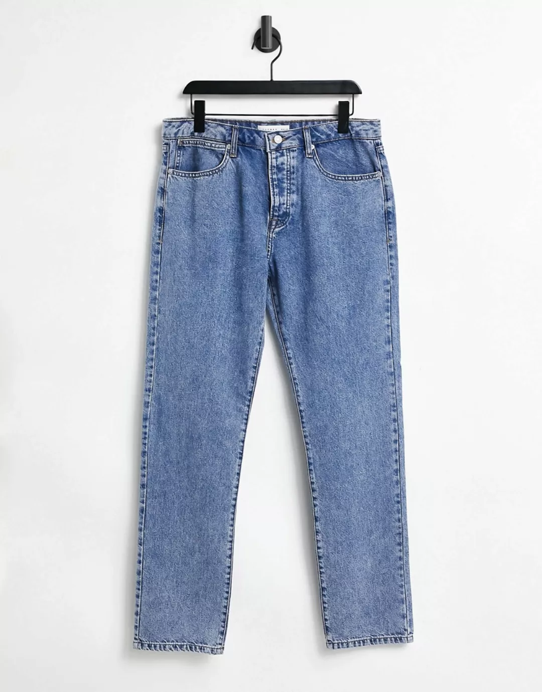 Topman – Jeans mit geradem Schnitt in mittlerer Waschung-Blau günstig online kaufen