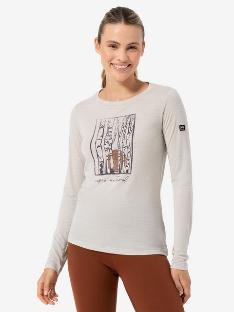 SUPER.NATURAL Langarmshirt für Damen, Merino SUNBIRCH Muster Motiv, mit Gli günstig online kaufen