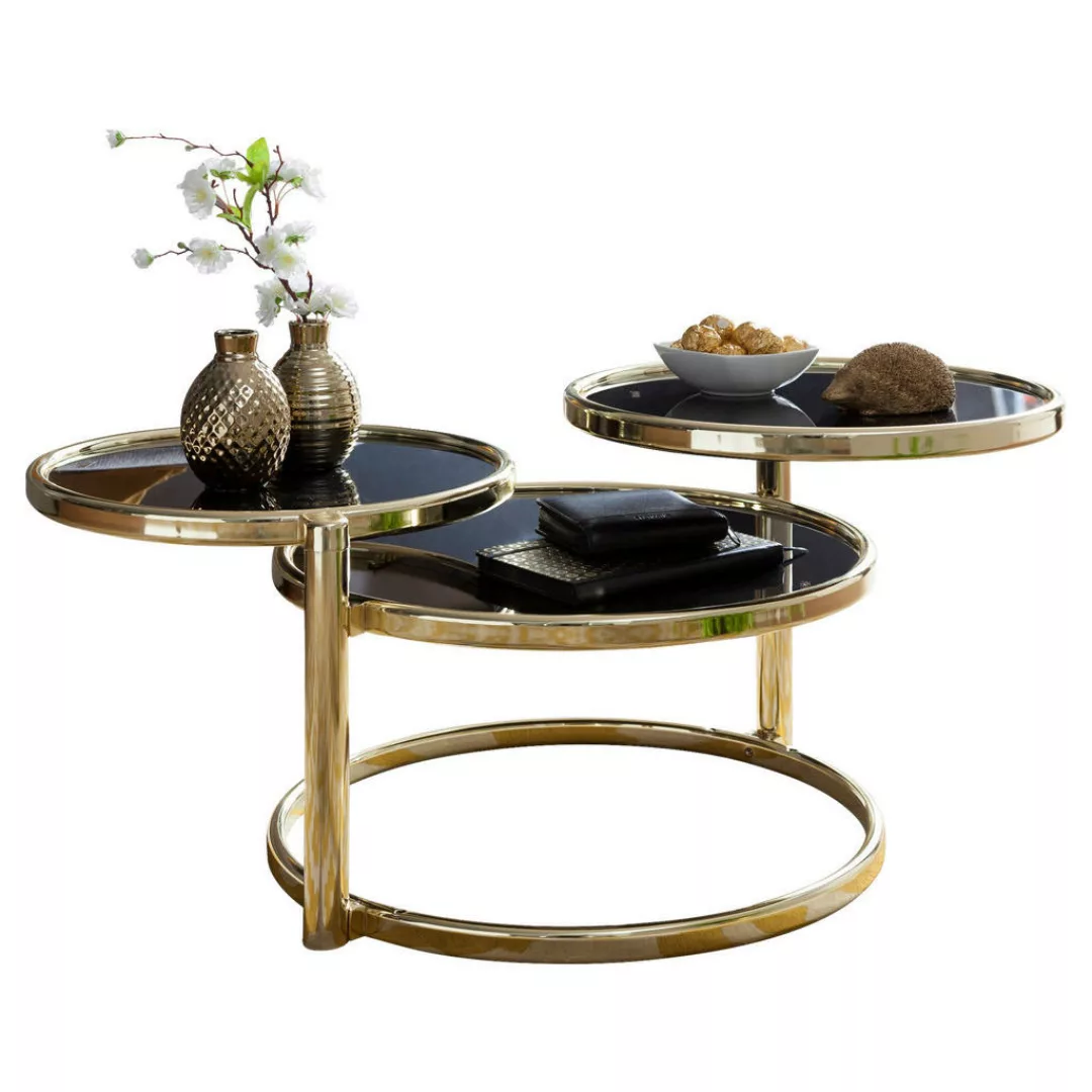 Couchtisch mit 3 Tischplatten Schwarz / Gold 58 x 43 x 58 cm | Beistelltisc günstig online kaufen