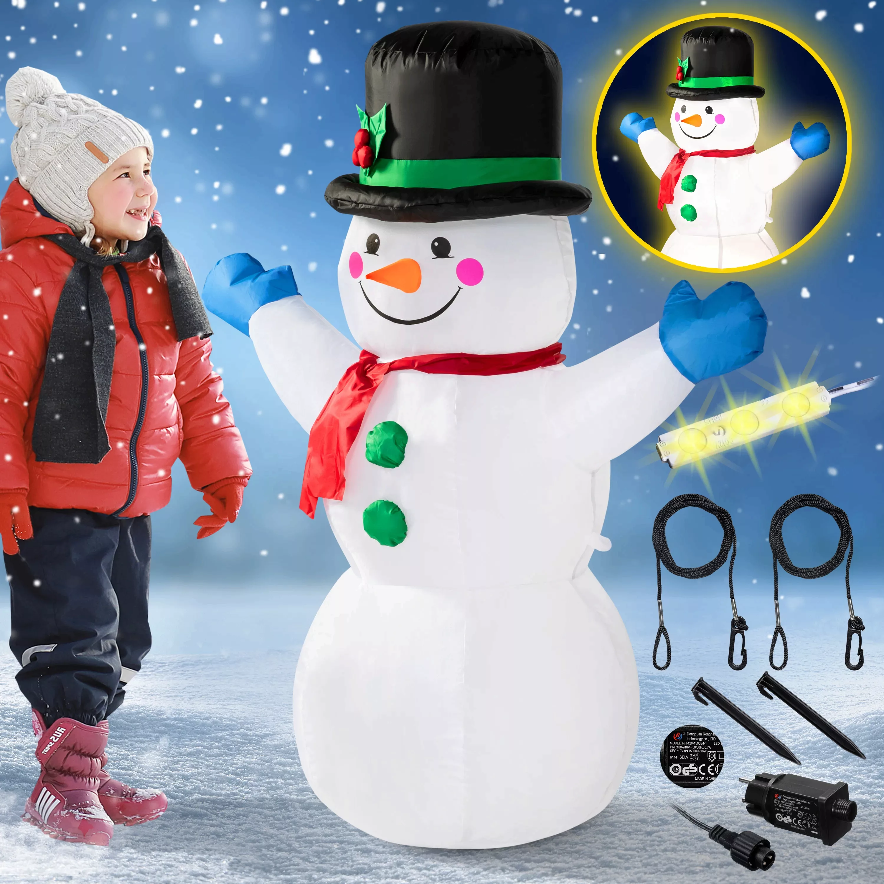Aufblasbarer Schneemann XL beleuchtet 120cm günstig online kaufen