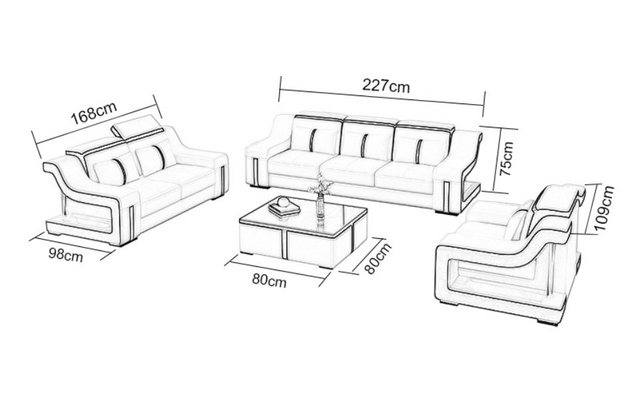 JVmoebel Sofa Dreisitzer Designer Sofa Couch 3 Sitz Polster Leder Couchen B günstig online kaufen