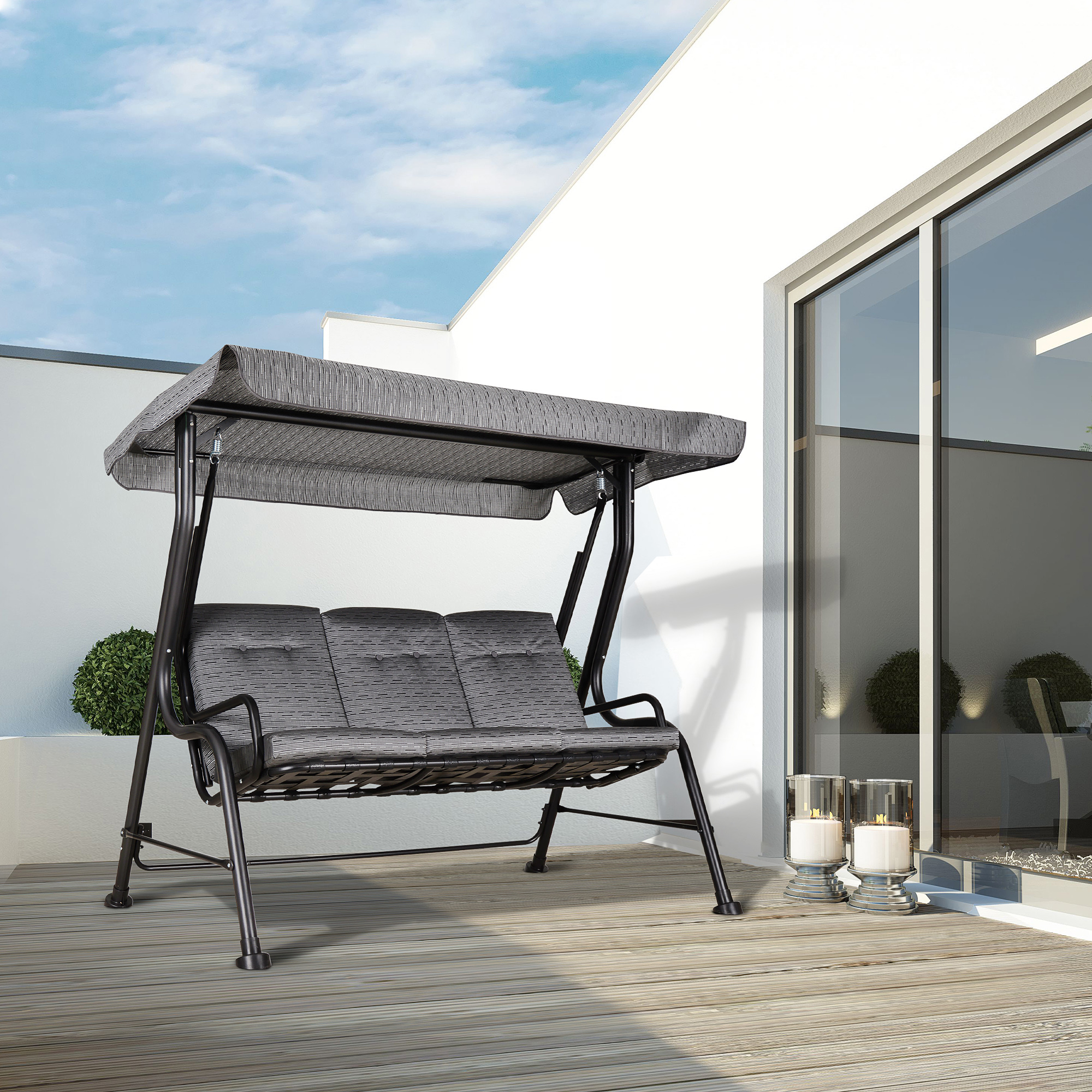 Outsunny Hollywoodschaukel 3-Sitzer Gartenschaukel mit verstellbarem Sonnen günstig online kaufen