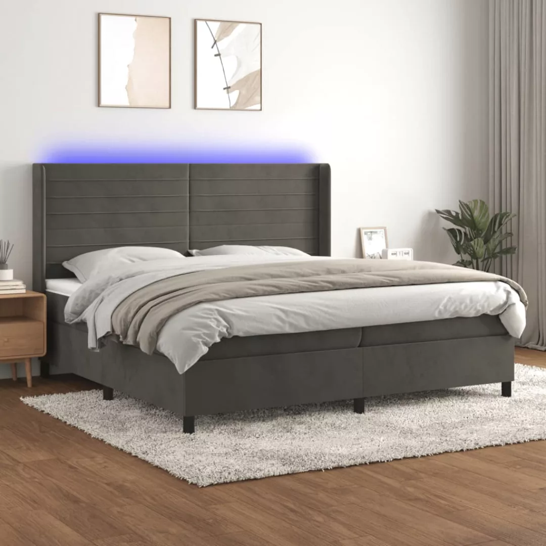 vidaXL Bettgestell Boxspringbett mit Matratze LED Dunkelgrau 200x200 cm Sam günstig online kaufen