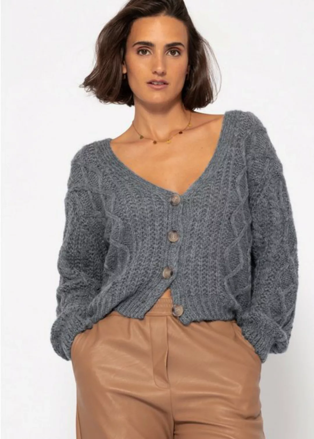 SASSYCLASSY Cardigan Oversize Strickjacke Damen mit Zopfmuster Elegant Läss günstig online kaufen