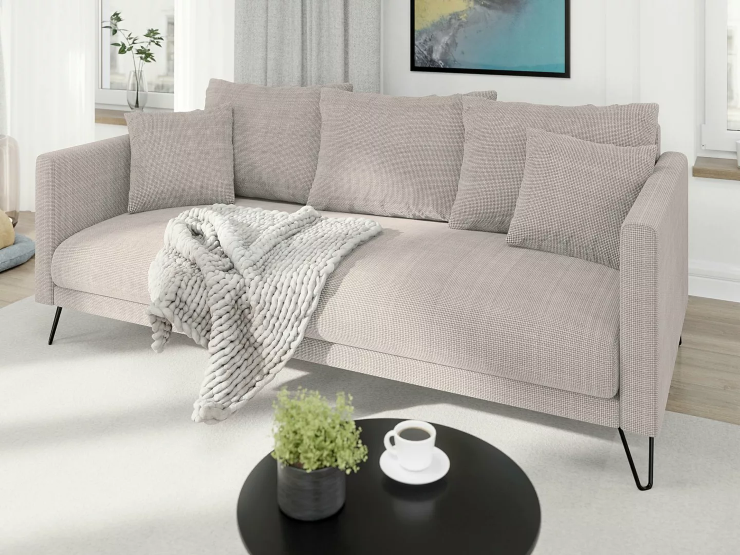 S-Style Möbel 3-Sitzer Sofa Harmony aus Chenille-Stoff mit Hohen Schwarzen günstig online kaufen