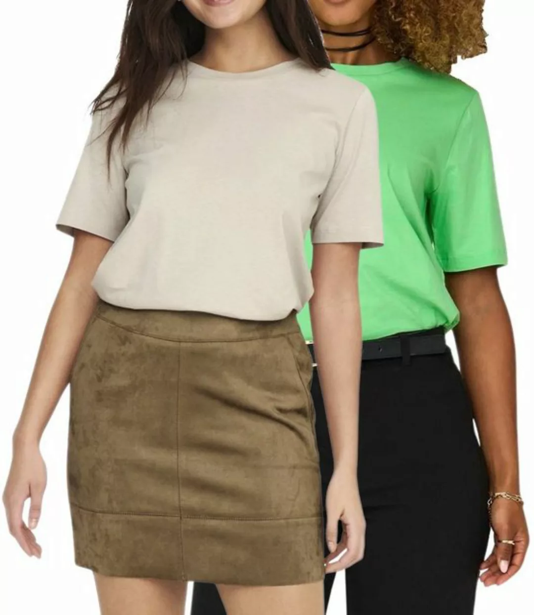 ONLY T-Shirt (2er-Pack) Basic Shirt im Doppelpack in Unifarben günstig online kaufen