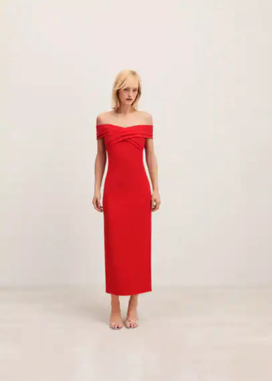 Schulterfreies Kleid mit überkreuztem Ausschnitt günstig online kaufen