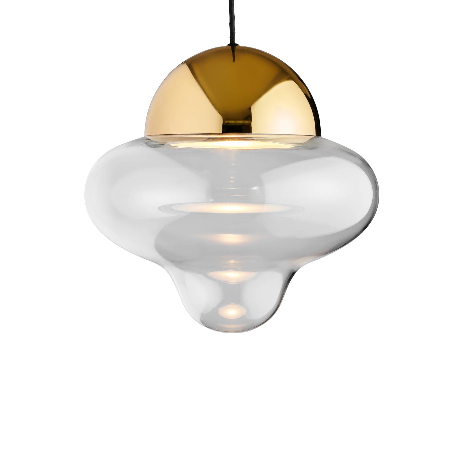 LED-Hängeleuchte Nutty XL, klar / goldfarben, Ø 30 cm, Glas günstig online kaufen