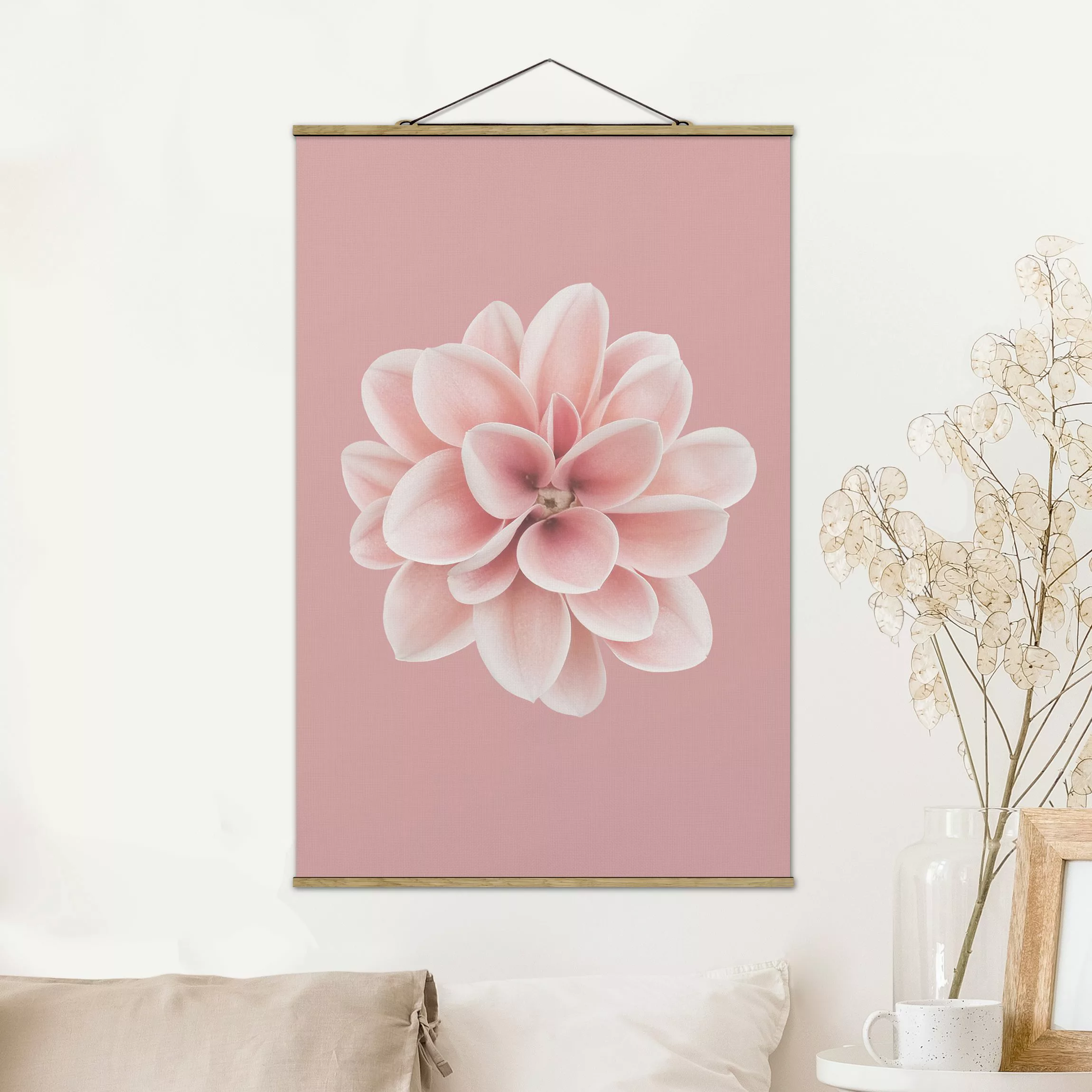 Stoffbild mit Posterleisten Dahlie Rosa Blush Blume Zentriert günstig online kaufen