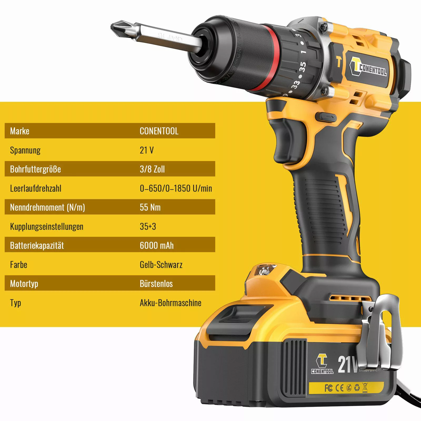 CONENTOOL Akku-Schlagschrauber Akkuschrauber + Schlagschrauber Set, günstig online kaufen