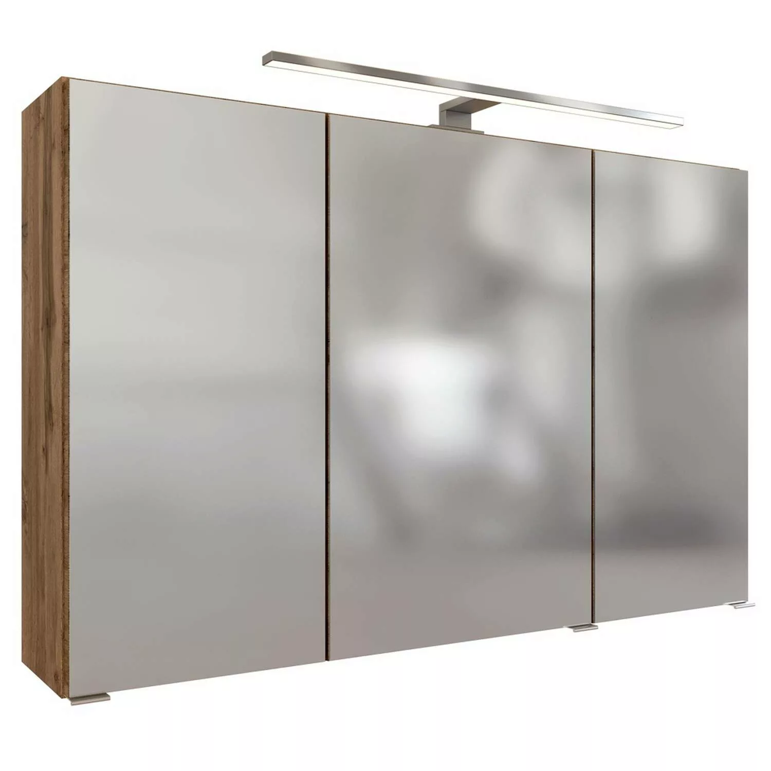 Spiegelschrank 100 cm mit LED Beleuchtung PESARO-03 in Wotan Eiche Nb., B/H günstig online kaufen