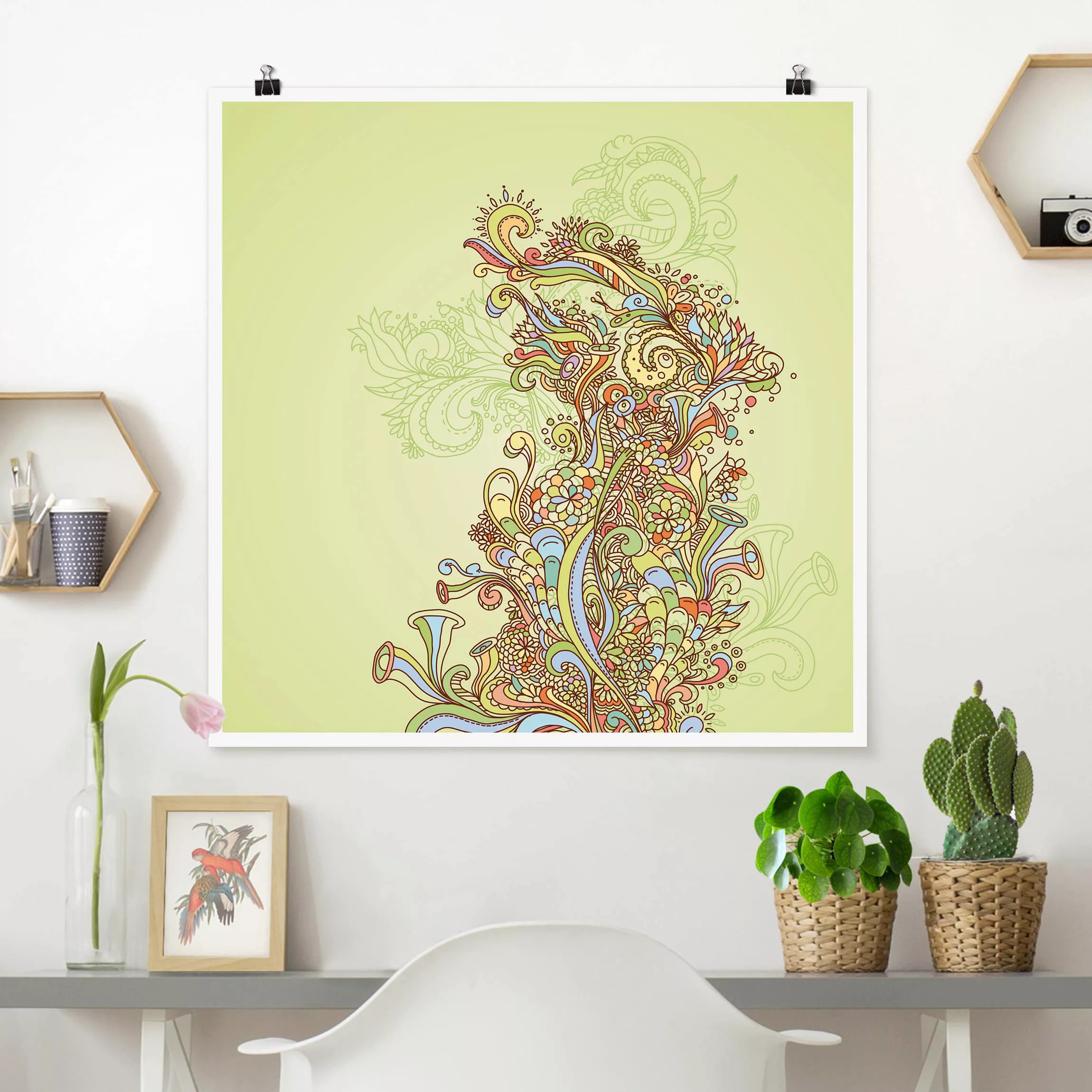 Poster Abstrakt - Quadrat Florale Illustration günstig online kaufen