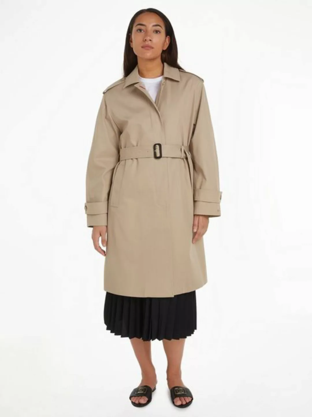 Tommy Hilfiger Trenchcoat COTTON SB BELTED COAT mit geknöpften Schulterträg günstig online kaufen