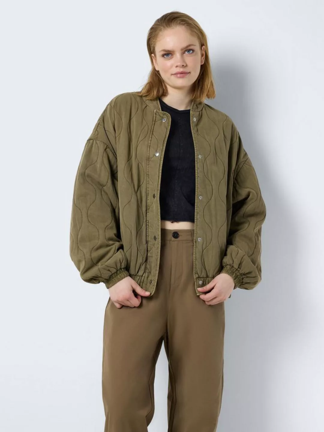 Noisy may Blouson Blousonjacke Wattierung Rundhals Druckknopf 8046 in Braun günstig online kaufen