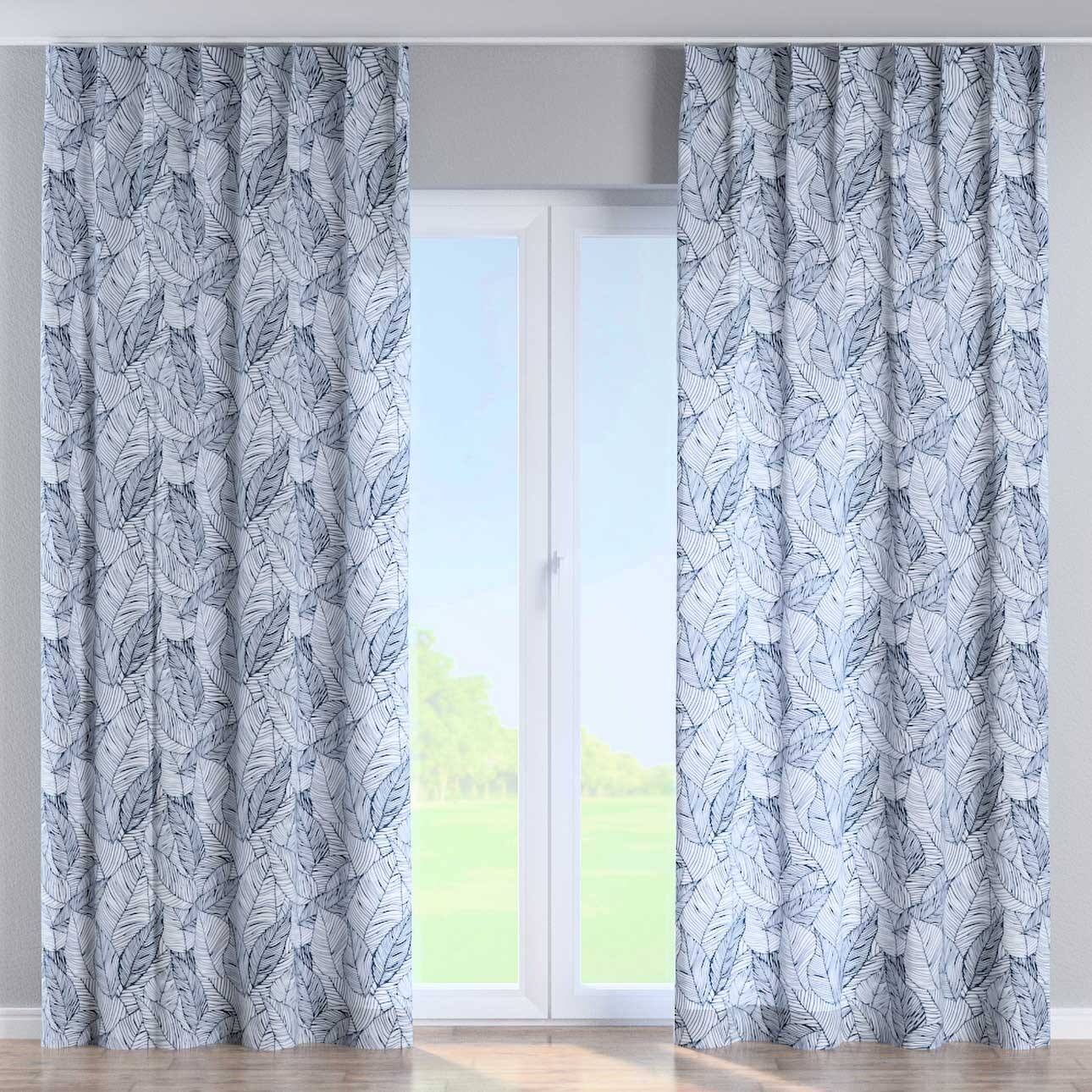 Vorhang mit flämischen 1-er Falten, dunkelblau-weiß, Velvet (704-34) günstig online kaufen