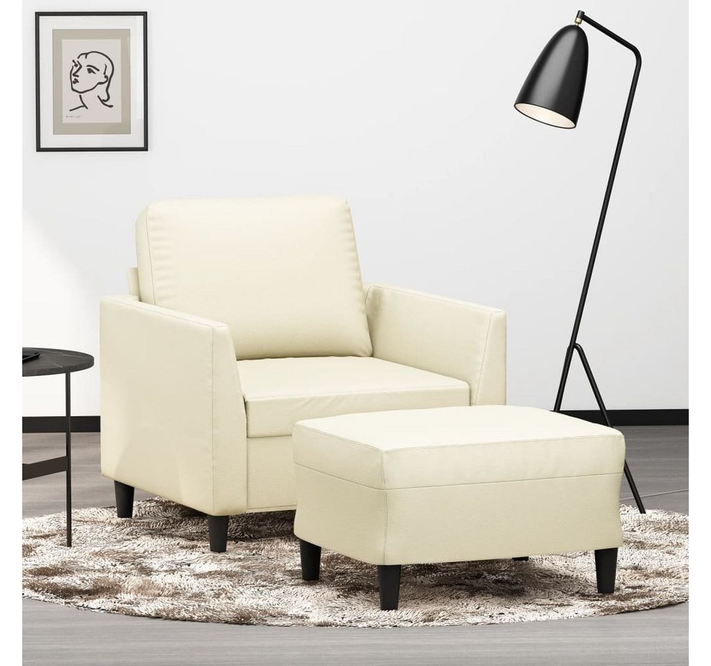 vidaXL Sofa Sessel mit Hocker Creme 60 cm Kunstleder günstig online kaufen