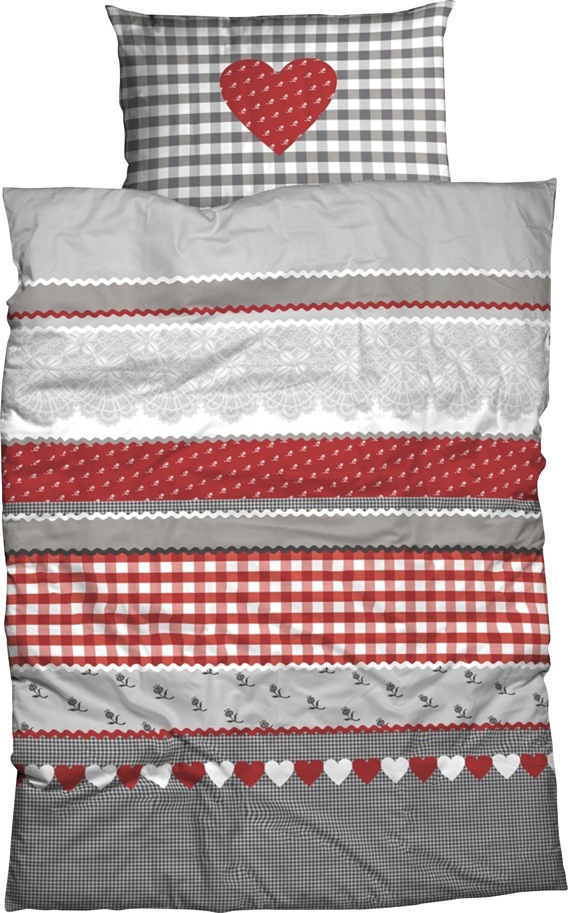 CASATEX Bettwäsche Herz-Karo, Renforcé, 3 teilig, günstig online kaufen
