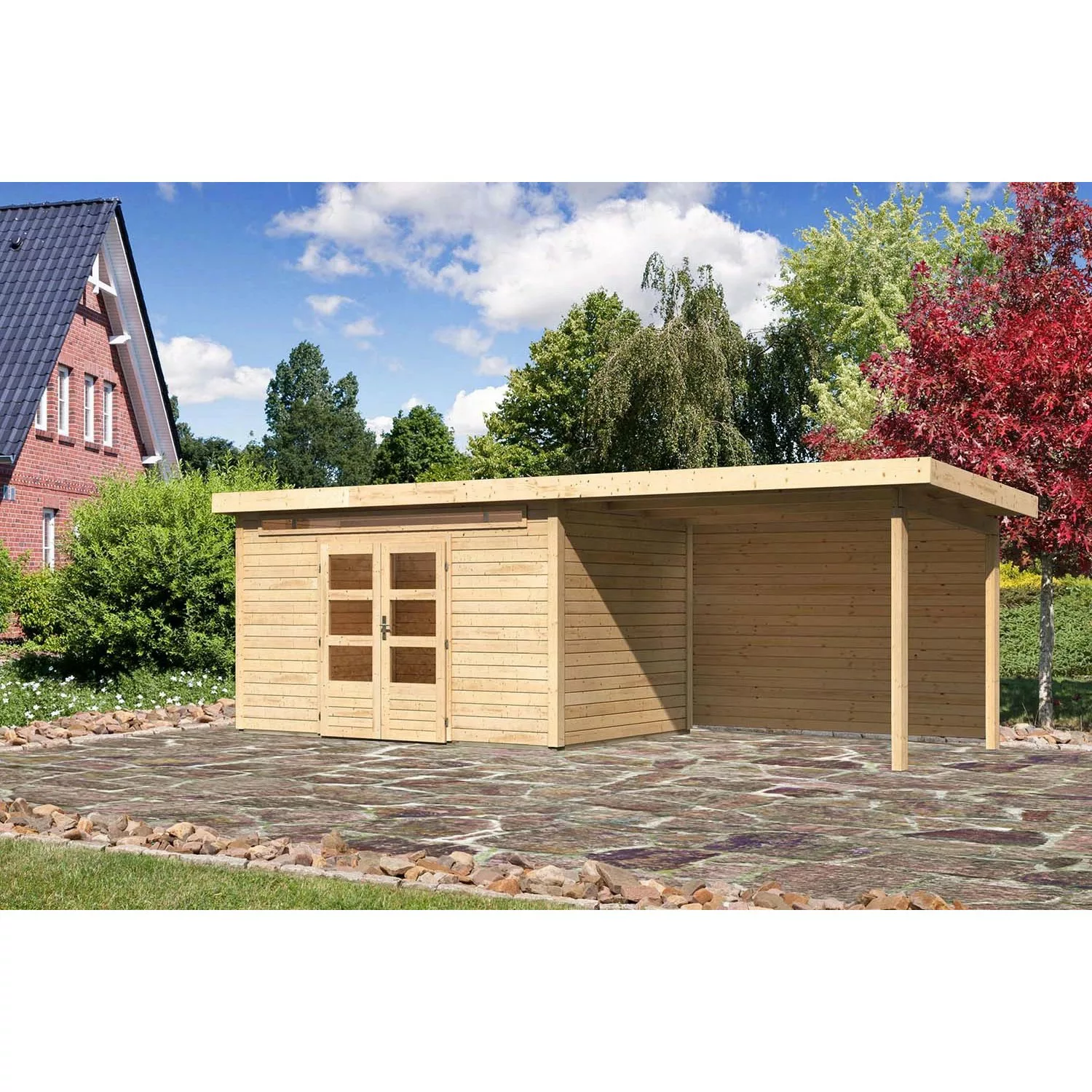 Karibu Holz-Gartenhaus/Gerätehaus Kumla 7 Natur Pultdach Unbehandelt 360 cm günstig online kaufen