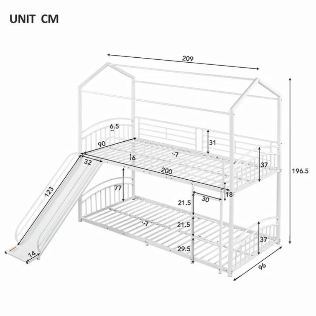 Celya Etagenbett Metallbett Kinderbett 90x200m mit Treppe und Rutschen, Hau günstig online kaufen