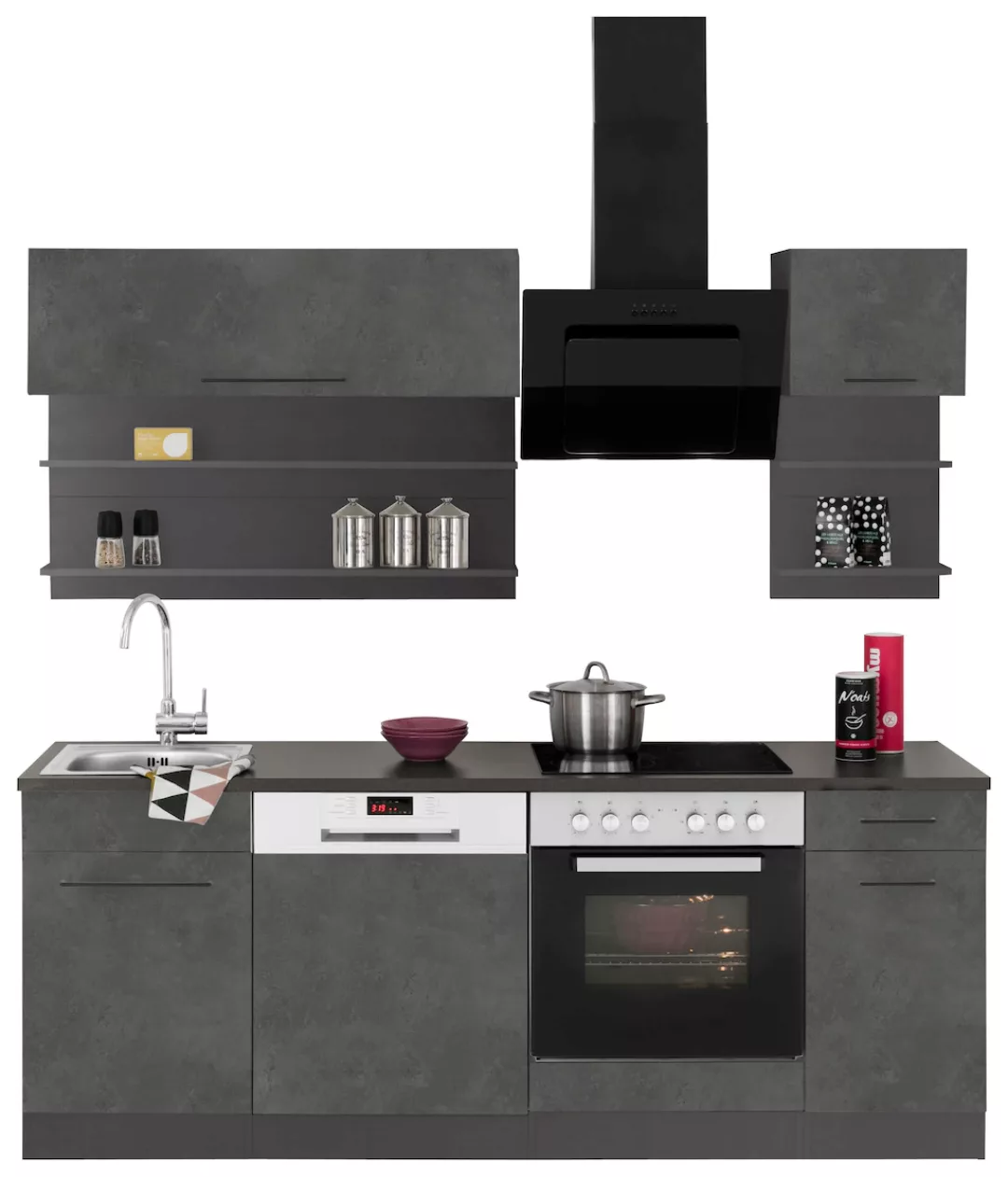 HELD MÖBEL Küchenzeile "Tulsa", mit E-Geräten, Breite 210 cm, schwarze Meta günstig online kaufen