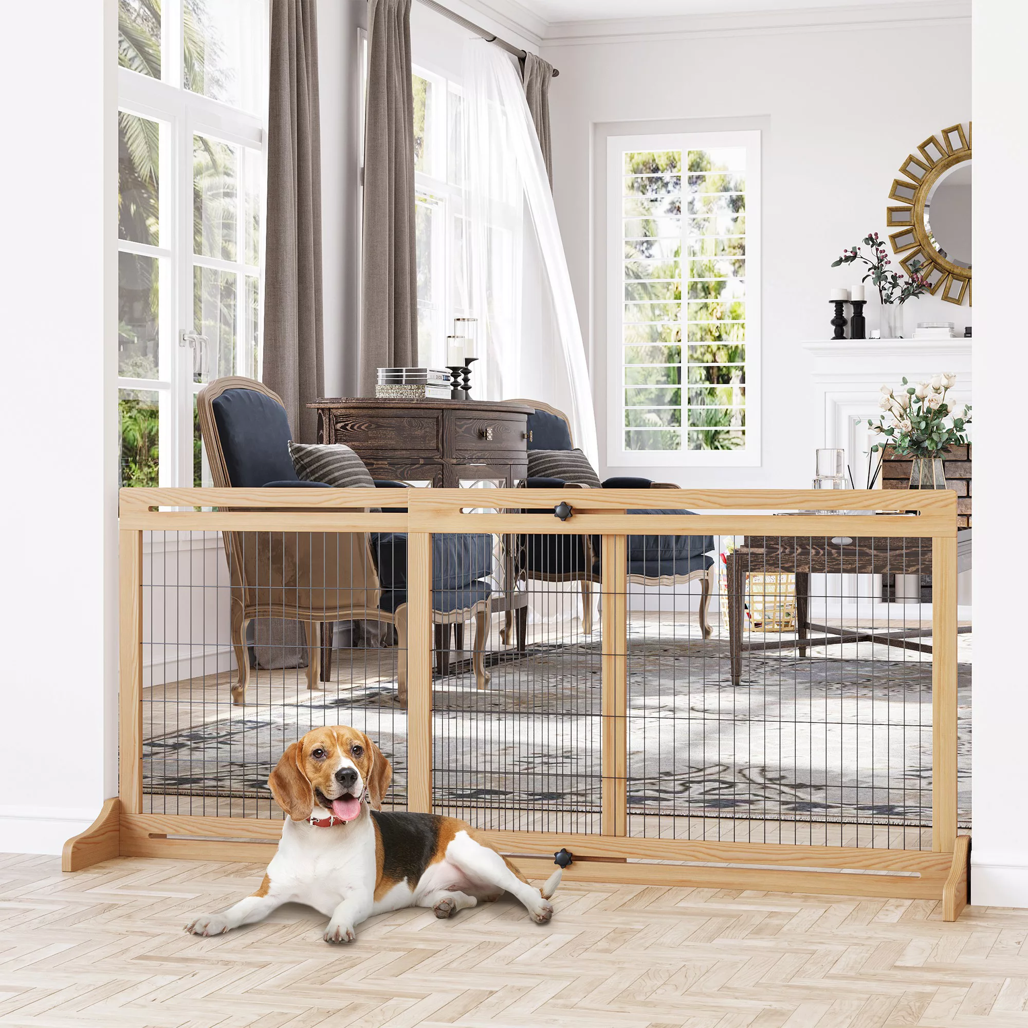 PawHut Hundegitter Tür, 2 inkl., 104-183L x 36B x 69H cm, Kiefernholz, frei günstig online kaufen