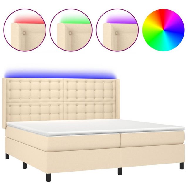 vidaXL Bettgestell Boxspringbett mit Matratze LED Creme 200x200 cm Stoff Be günstig online kaufen