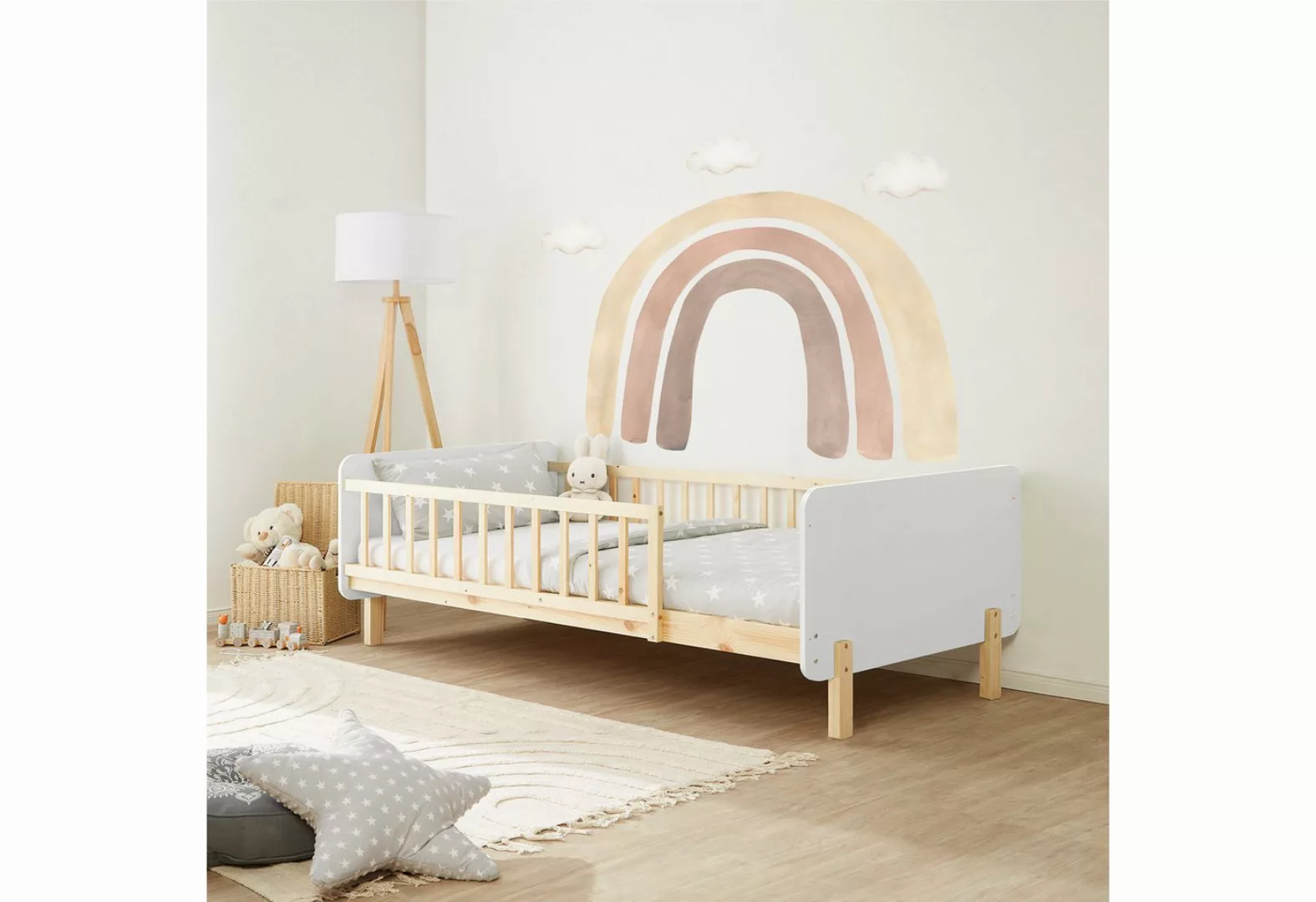 Homestyle4u Holzbett Kinderbett 90x200 cm Einzelbett Gitterbett mit Rausfal günstig online kaufen