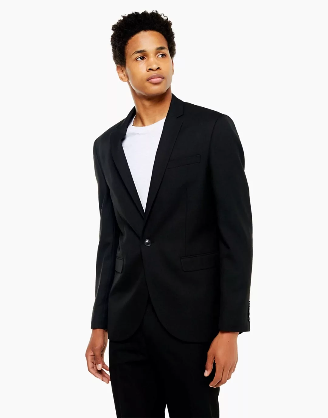 Topman – Einreihige Anzugjacke in Schwarz mit schmalem Schnitt günstig online kaufen