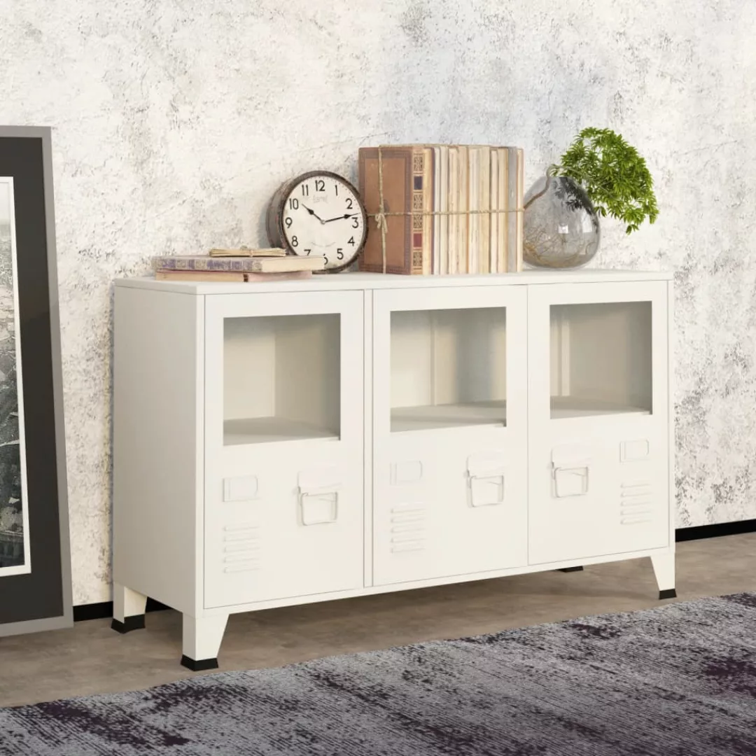 Vidaxl Industrial Sideboard Weiß 105x35x62 Cm Metall Und Glas günstig online kaufen