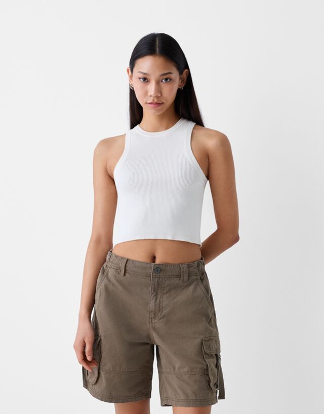 Bershka Cargo-Bermudas Mit Bändern Bskteen S Khaki günstig online kaufen