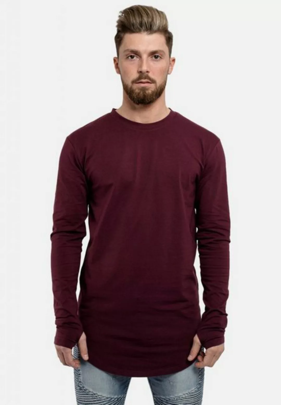 Blackskies T-Shirt Round Langarm Longshirt T-Shirt Burgundy X-Large günstig online kaufen