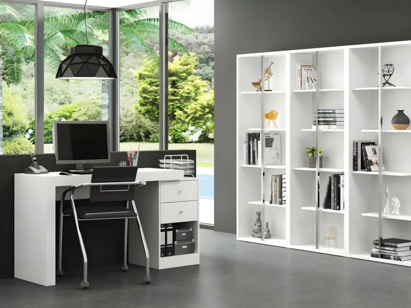 Schreibtisch ausziehbar mit 2 Schubladen & 1 Ablage - Weiß - EVAN günstig online kaufen