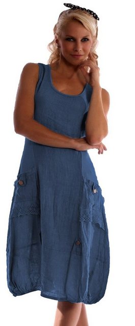 Charis Moda Sommerkleid Leinen Kleid ärmellos mit schönen Details günstig online kaufen