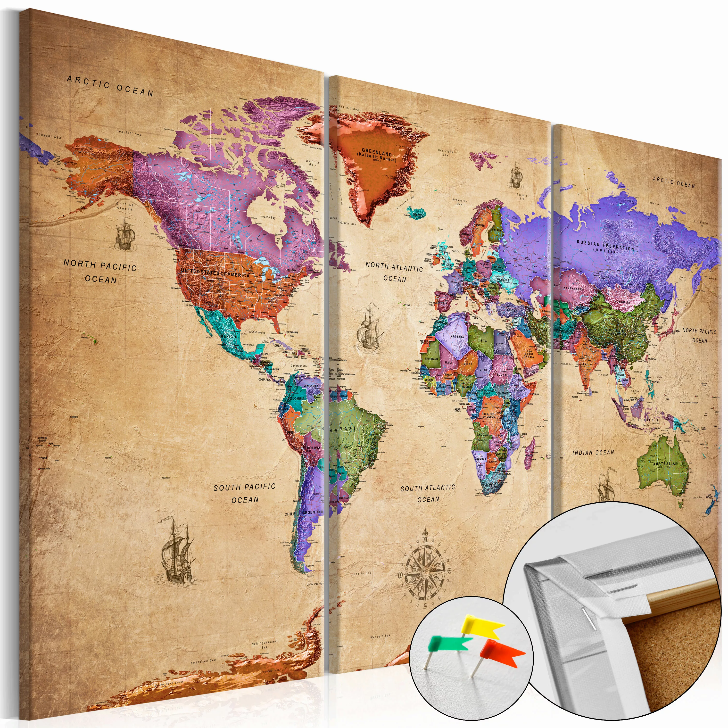 Korkbild - Colourful Travels (3 Parts) [cork Map] günstig online kaufen