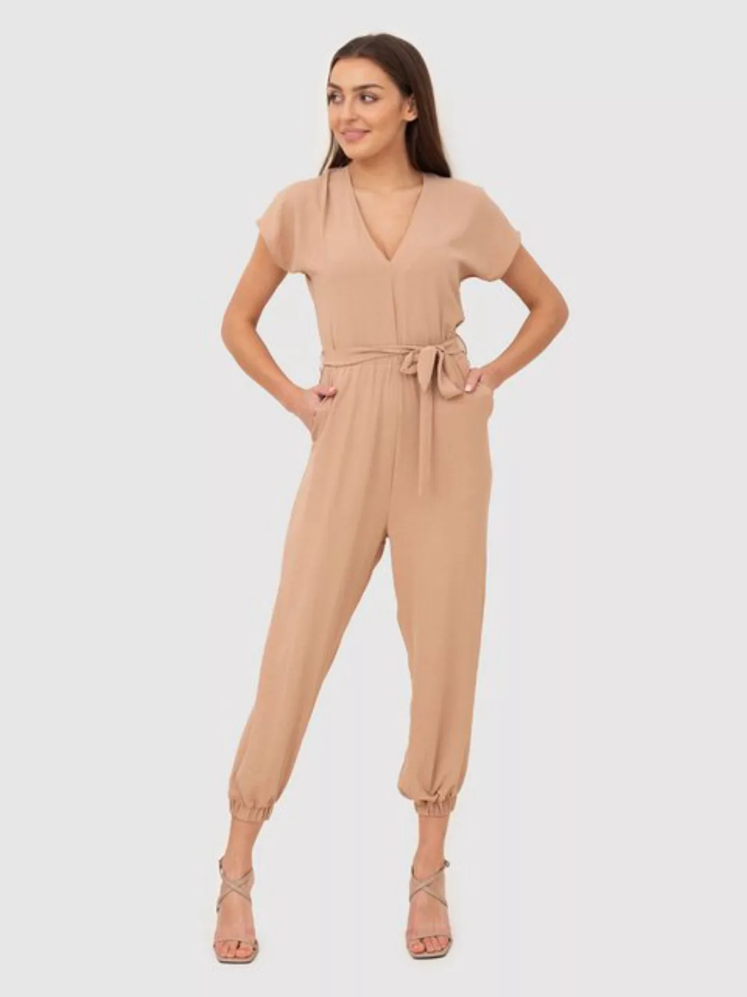 AX Paris Jumpsuit Beigefarbener Kurzarmoverall günstig online kaufen