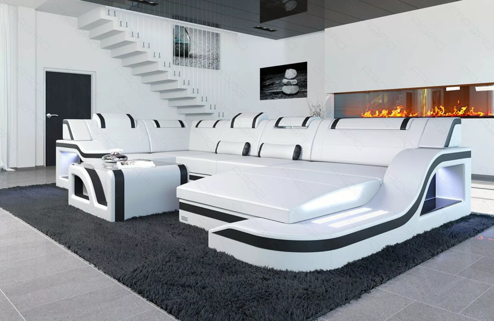 Sofa Dreams Wohnlandschaft Ledersofa Palermo U Form Mini, Designersofa Couc günstig online kaufen