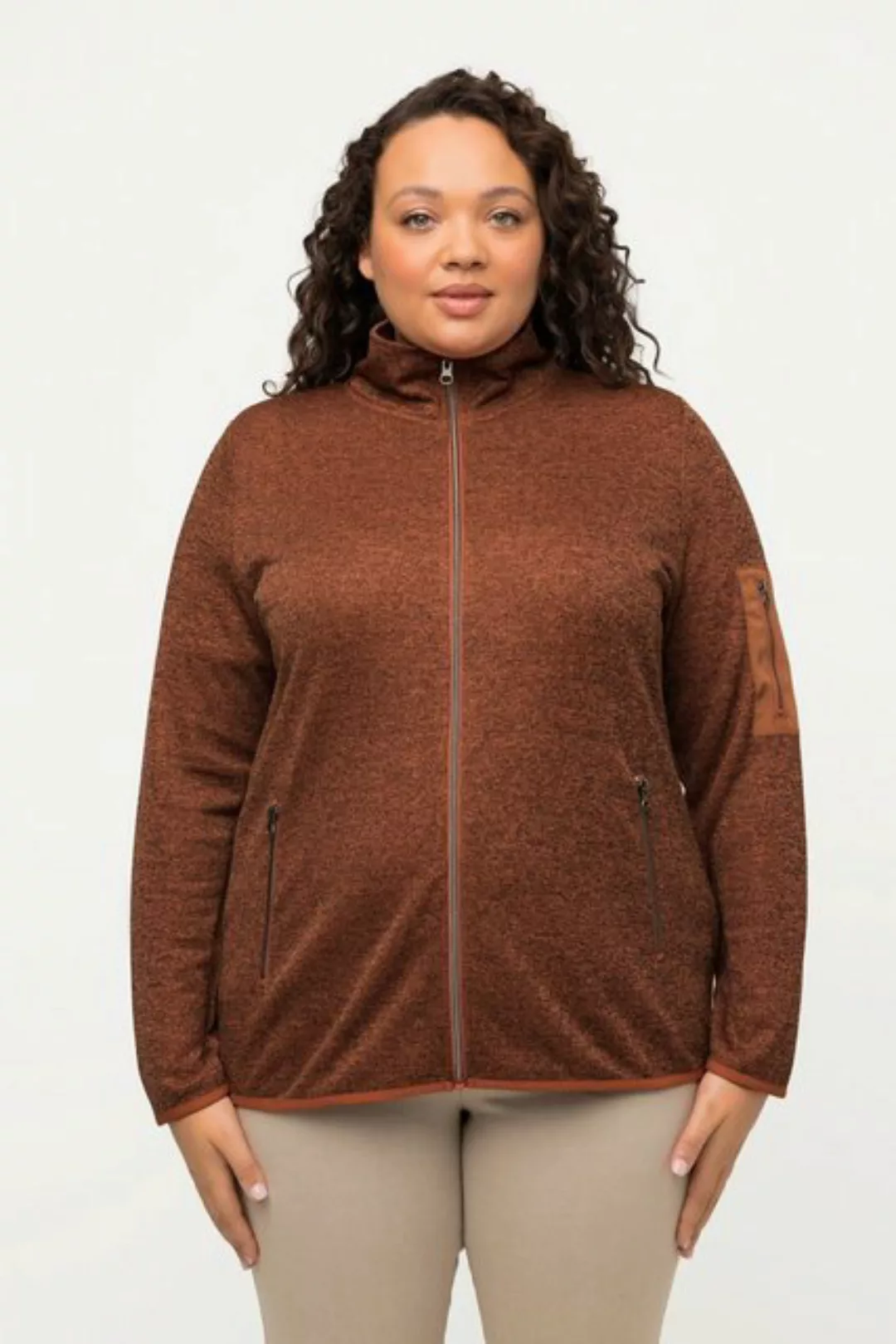 Ulla Popken Sweatjacke Strickfleece-Jacke Stehkragen Zipptaschen günstig online kaufen