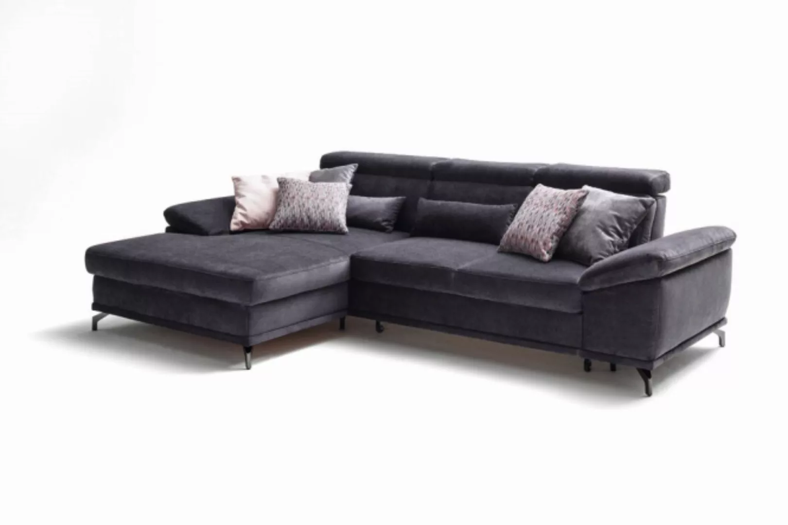 Ecksofa Schwarz mit Bettfunktion und Bettkasten Links 295 x 183 cm Candida günstig online kaufen