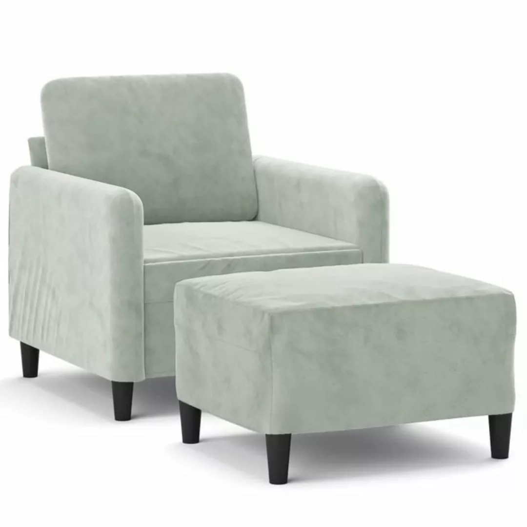 vidaXL Sofa Sessel mit Hocker 60 cm Samt, Hellgrau günstig online kaufen