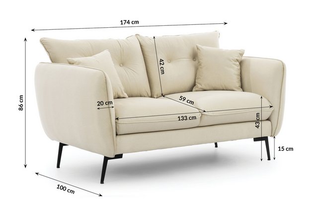 S-Style Möbel 2-Sitzer Sofa Nordloft aus Samt-Stoff mit Hohen Schwarzen Met günstig online kaufen